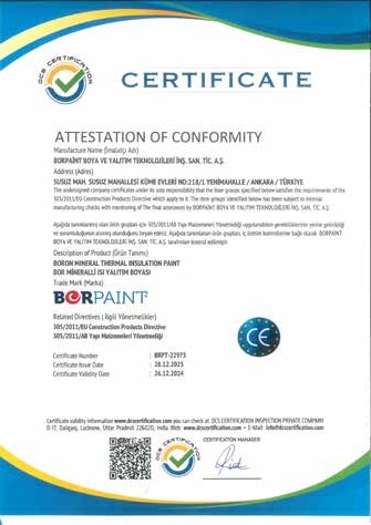BORPAINT conformity certificate