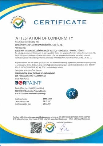BORROOF conformity certificate